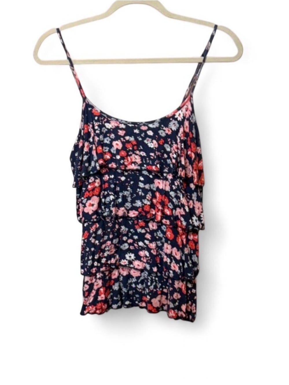 Forever 21 Navy Blue Floral Ruffled Cami Top Floral Print Blouse S S